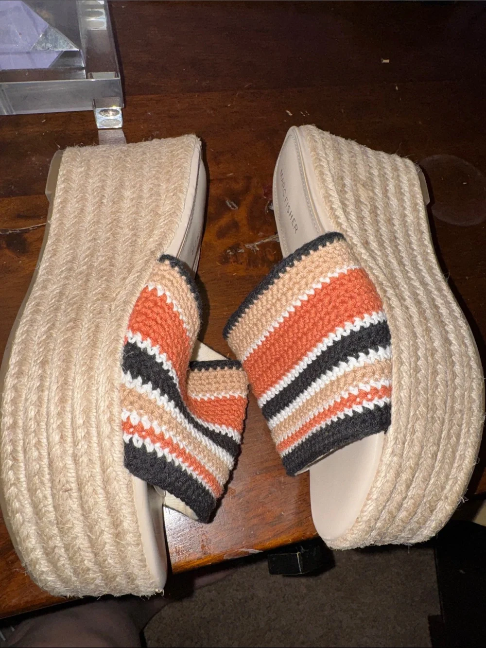 MARC FISHER Meflannia Crochet Espadrille Platform Slide Sandals Size 8.5M